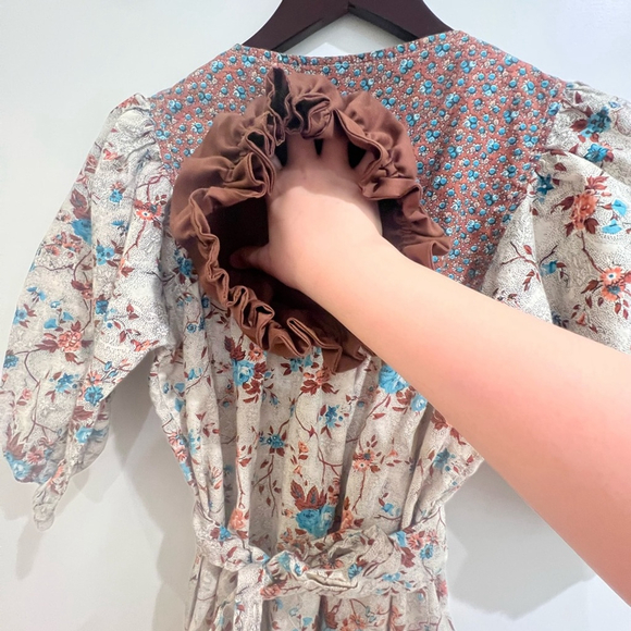 Vintage Prairie Floral Maxi Dress - Puff Sleeve Cottagecore Boho Size M Brown - Picture 6 of 8